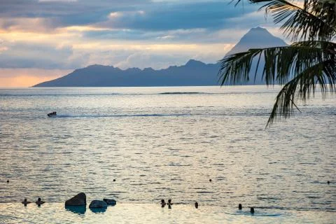Tahiti Swimming Pool Sunset at the Intercontinental Resort Stock Photos