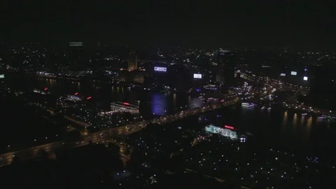 Tahrir square exit of October bridge at night, Egypt Stock Footage 107620729