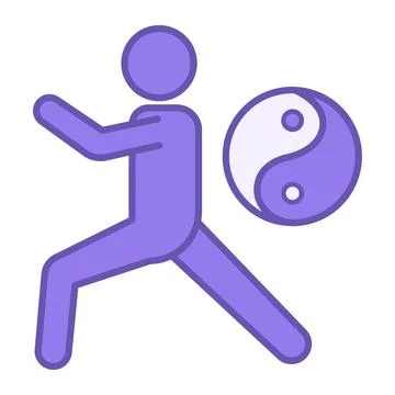 Tai Chi Colored Icon. Vector Icon. A man does health-improving exercises. S.. 스톡 일러스트