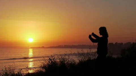 Tai Chi Dusk on the Ocean Cliffs Stock Footage 629865