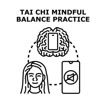 Tai chi mindful balance practice with digital detox Stock Illustration