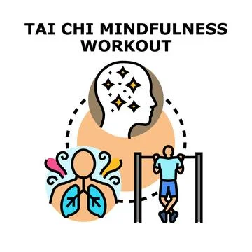 Tai chi mindfulness workout improving health and wellness Stock Illustration