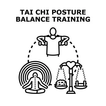 Tai chi posture balance training wellness concept Stock Illustration