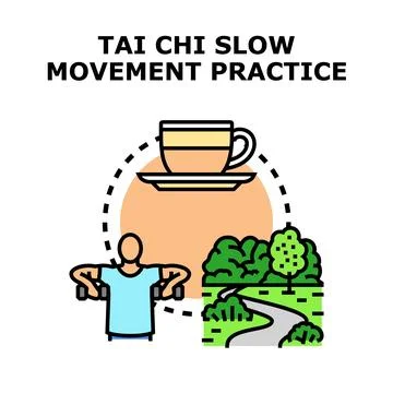 Tai chi slow movement practice balance lifestyle concept Stock Illustration