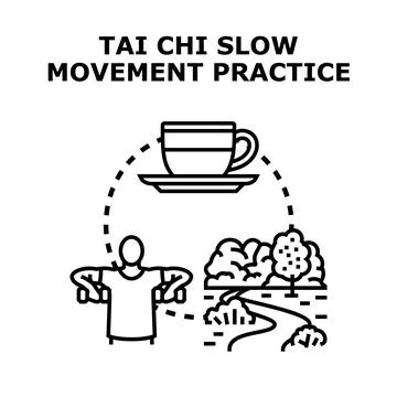 Tai chi slow movement practice balance lifestyle concept Stock Illustration