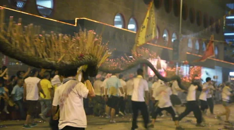 Tai Hang Fire Dragon Dance Stock Footage 52588024