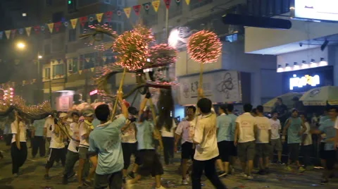 Tai Hang Fire Dragon Dance Stock Footage 52588030