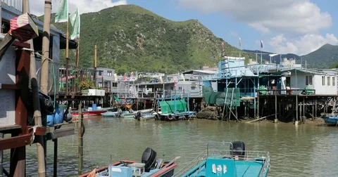 Tai O village, Hong kong, 11 July 2017 -: Fishing village Tai O in Hong Kong Stock Footage