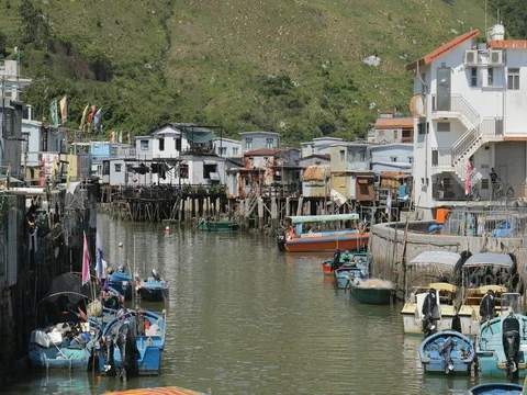 Tai O village, Hong kong, 11 July 2017 -: Tai O fishing village Stock Footage
