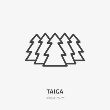 Taiga flat line icon. Vector thin sign of siberian forest, wild nature. Outline Stock Illustration