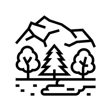Taiga landscape line icon vector illustration Stock Illustration
