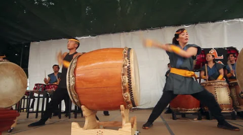 Taiko Drummers from Front Stock Footage 26788955