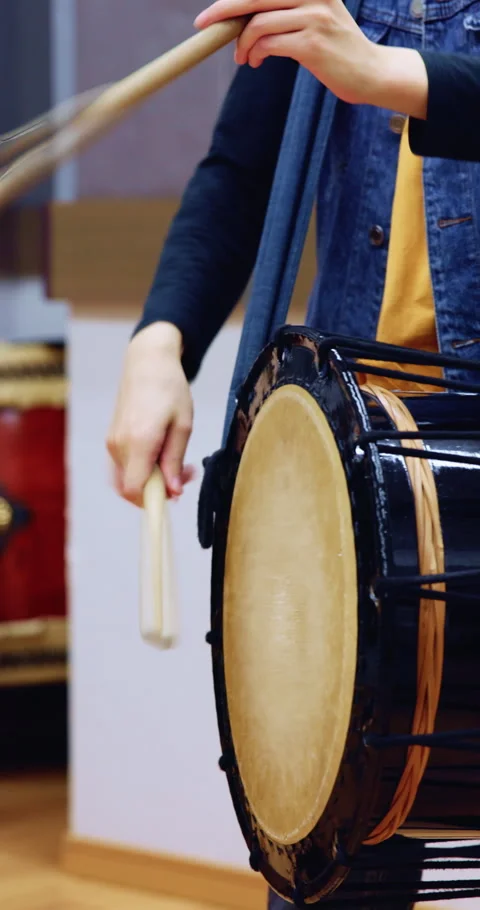 Taiko, practice or hands in class with drums, traditional training or audio Stock Footage 339049024