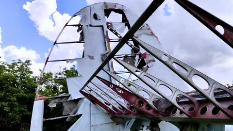 The tail of an aircraft that has collapsed from time to time or from an accident Stock Footage 155780621