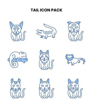 Tail Blue Color Bundle Icons Pack Stock Illustration