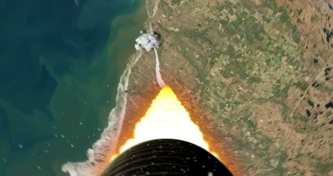 Tail camera view, turbulent rocket ascent over westernmost end, Lake Superior. Vidéo 100417819