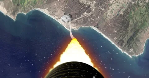 Tail camera view, turbulent rocket ascent over Vandenberg Air Force Base. Stock Footage 100418098