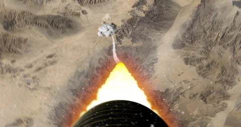 Tail camera view, turbulent rocket ascent over Monument Valley, Utah. Stock Footage 100420140