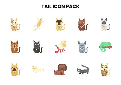 Tail Flat Design Icons Pack Stock Illustration