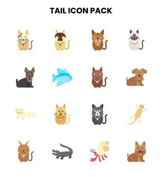 Tail Flat Design Icons Pack Stock Illustration