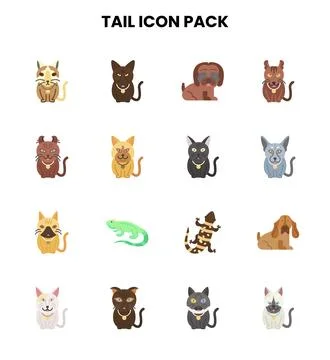 Tail Flat Scalable Icons Pack Stock Illustration
