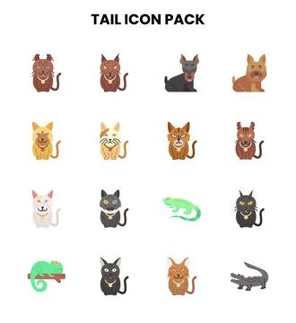 Tail Flat Set Icons Pack Stock Illustration