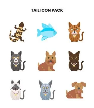 Tail Flat Vector Icons Pack Stock Illustration