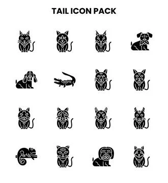 Tail Glyph Bundle Icons Pack Stock Illustration