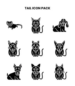 Tail Glyph Collection Icons Pack Stock Illustration