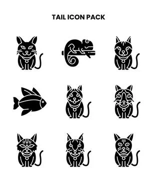 Tail Glyph Set Icons Pack Stock Illustration