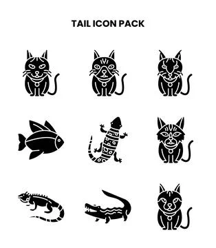 Tail Glyph Vector Icons Pack Illustrazione stock