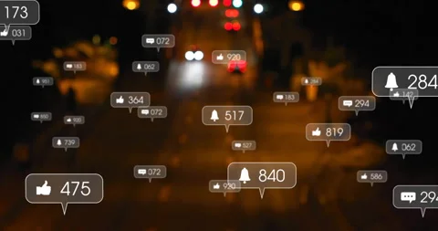 Tail lights fading triggers notification icons clustering on car approaching Stock Footage 310154013