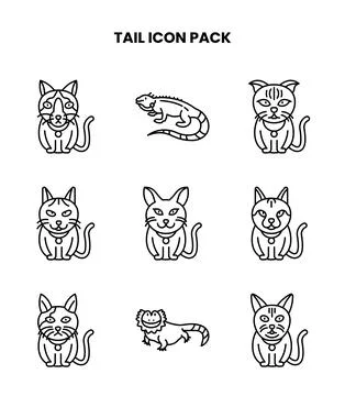 Tail Line Set Icons Pack Stock Illustration