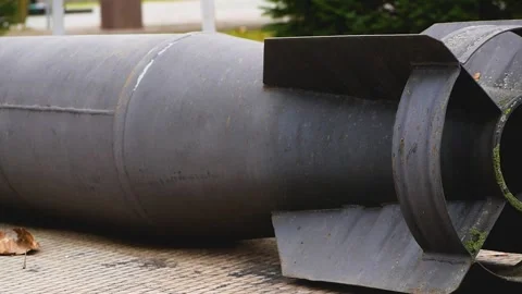 Tail section from ammunition, missile. Panorama. A real war. Stock Footage 263887097