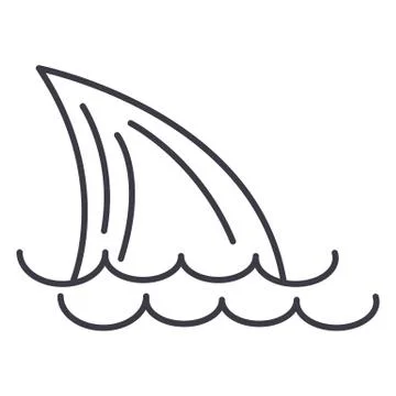 Tail of a shark,sea vector line icon, sign, illustration on white background, Stock Illustration