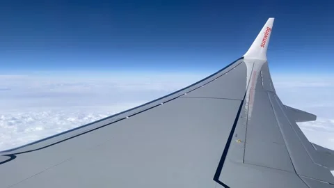 The tail of a Sunwing airplane with clouds in the background Stock-Footage 271319316