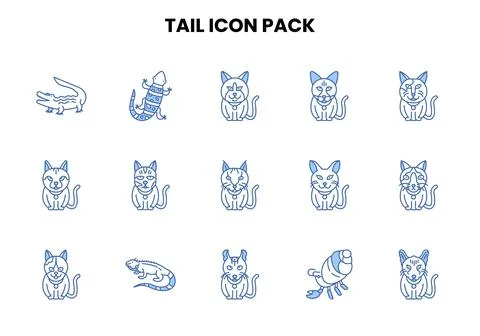 Tail Two Color Blue Design Icons Pack Stock Illustration