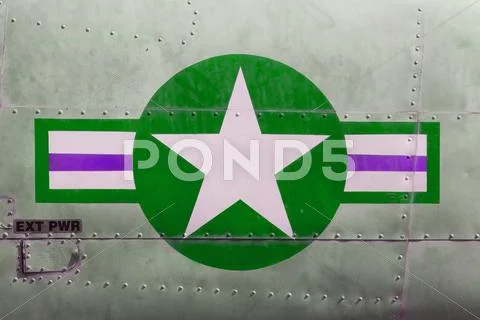 Tail of vietnam war airplane, green Stock Photos