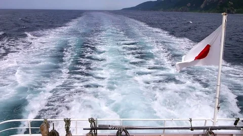 Tail view of sailing Japanese ferry Video stock 75681952