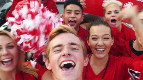 Tailgate: Group Of Excited Fans Yelling For Video Selfie Stock Footage
