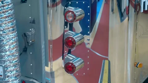 Taillights on chrome van, in which, like in a mirror, surroundings are reflected Stock Footage 333417147