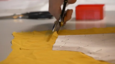 Tailor cuts a cloth with scissors Stock-Footage 119432400
