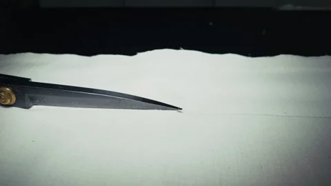 Tailor is Cutting Fabric With Scissors Stock Footage 329140882