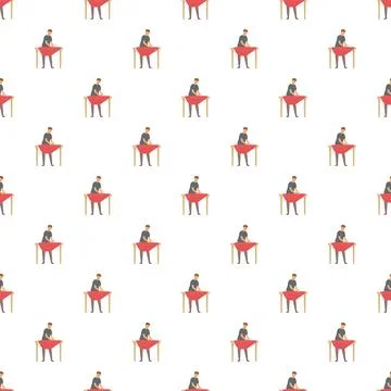 Tailor cutting fabric on table seamless pattern background Illustrazione stock