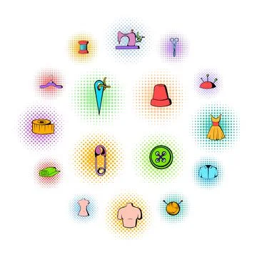 Tailor elements icons set, comics style Stockillustratie