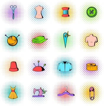 Tailor elements icons set, comics style Stockillustratie