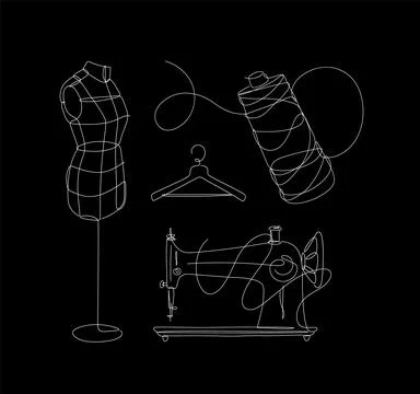 Tailor equipment set black Stock Illustration