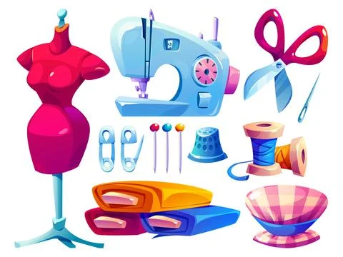 Tailor equipment set isolated on white background Stock Illustration