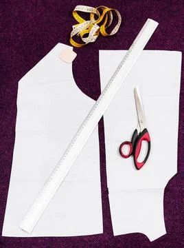Tailor instruments and pattern cutting of dress tailor instruments and pat... Stock Photos