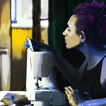 Tailor lady creates new types of clothing. design and sewing business Stock Illustration